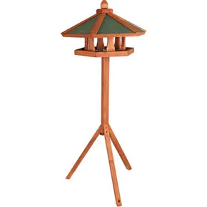 NATURA Outdoor-Futterstation mit Baldachin, auf Stativ 1,45 m, 65 x 46 cm, Kiefernholz, braun